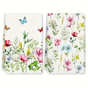 NIP 2 pc Set Hand Towels - Butterflies & Florals